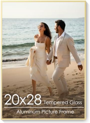 20x28 Metal Picture Frame, Aluminum Poster Frame with Real Glass, Gold by FLYJOE