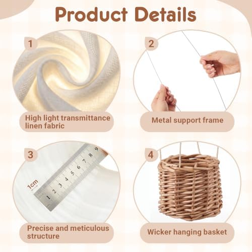 Baquler 1 Pcs 12 Inch Hot Air Balloon Lampshade Without Light Hanging Hot Air Balloon Decorations White Linen Fabric Lamp Shades Gifts for Nursery Kids Living Room Baby Shower Party Decor - Image 3