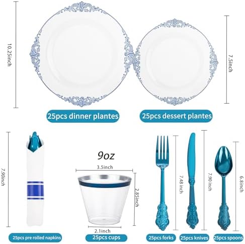Hioasis 175 Pcs Clear Blue Plates for Graduation - Image 5