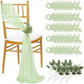 QueenDream Sheer Fabric Wedding Chair Sashes: 36PCS Tulle Church Chair Cover Long Chairs Bows Aisle Drapes Party Decorations Sage Green by QueenDream