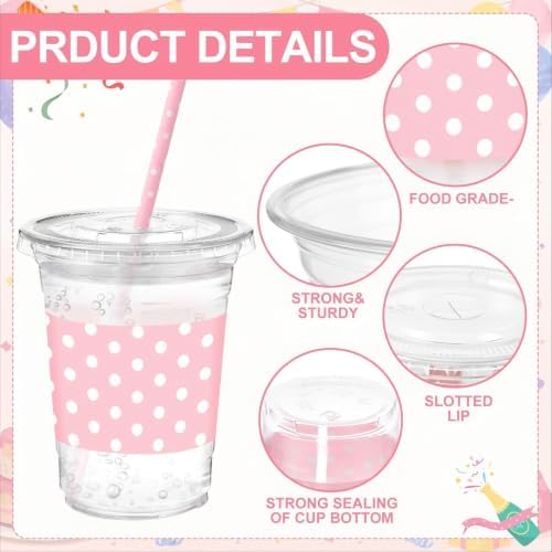 Sliner 50 Sets Pink Polka Dot Plastic Cups 16oz, Cartoon Mouse Party Favors - Image 2
