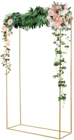 Square Backdrop Stand, Galvanized Color Metal Balloon Arch Stand, Wedding Arch Garden Gazebo Backdrop - for Wedding, Baby Birthday Party, Birthday Party Photo backdrops by DEIGEHJRE