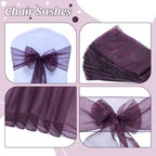 MDS Pack of 150 Organza Chair Sashes for Wedding & Event Décor – Plum - Image 4