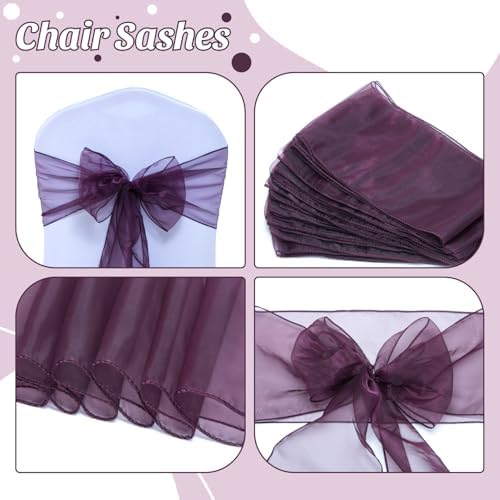 MDS Pack of 150 Organza Chair Sashes for Wedding & Event Décor – Plum - Image 4