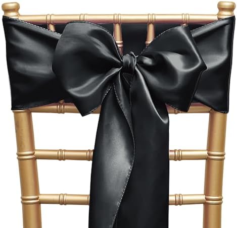 Pack of 50 Satin Black Chair Sashes Bows 7 X 108 Inch Universal Chair Ties Ribbons for Wedding Ceremony Party Banquet Restaurant Event Decorations - Black Chair Sashes 50 Pack by ZSJFMF