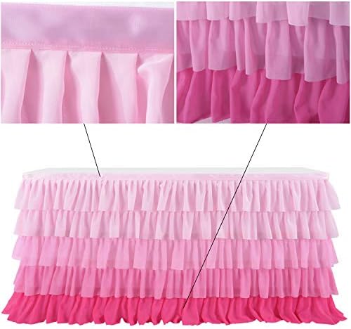HB HBB MAGIC Pink Table Skirt Ruffle Tutu Tablecloth for Rectangle Tables Baby Shower Princess Birthday Party Decorations 14ft - Image 7
