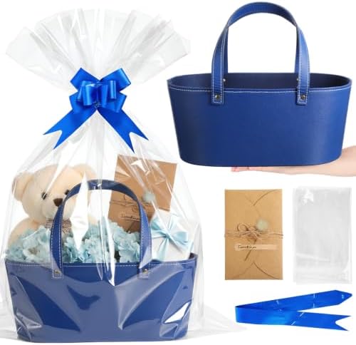 Wonderjune Empty Baskets for Gift Leather Thanksgiving Gift Bags, Blue by Wonderjune
