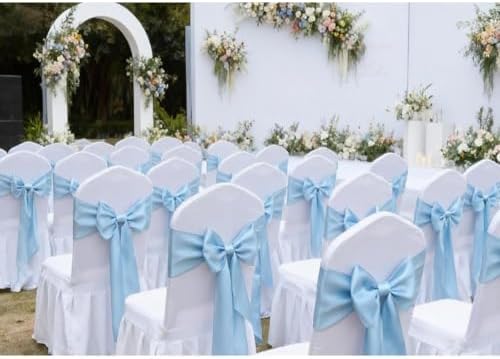 Satin Baby Blue Chair Sashes 50 Pack, Light Blue Chair Bows for Wedding - Image 2
