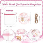 Funnymoom 50 Sets Pink Teddy Bear Baby Shower Decorations Girl We Can Bearly Wait Party Favors Birthday Gifts for Guests Acrylic Clear Shot Glasses Thank You Tags with Organza Bags for Gender Reveal - Image 4