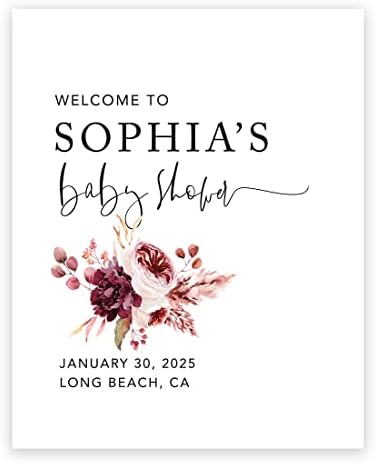 Andaz Press Custom Large Baby Shower Welcome Sign, 16" x 20", Boho Burgundy Blush Floral Personalized Canvas Welcome Sign, Gender-Neutral Canvas Sign for Baby Sprinkle, Fall Baby Shower Decorations by AndazPress