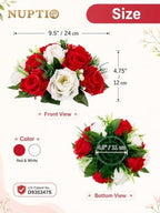 NUPTIO Flower Balls Centerpieces for Wedding Tables, Red & White Roses - Image 5