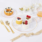 bUCLA 100PCS Clear and Gold Plastic Plates - Clear Disposable With Gold Rim Include 50 Each (10 inch Dinner & 7 inch Dessert) Plates, Ideal for Party & Thanksgiving - Image 5