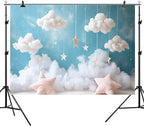 15x8ft Cloud Backdrop Sky Starry Star White Blue Photography Background Baby Shower Banner Baby Birthday Party Decoration Newborn Photoshoot Prop Cake Smash Photo Booth Prop - Image 6