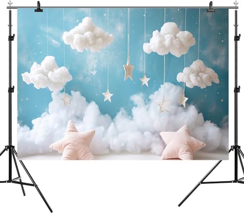 15x8ft Cloud Backdrop Sky Starry Star White Blue Photography Background Baby Shower Banner Baby Birthday Party Decoration Newborn Photoshoot Prop Cake Smash Photo Booth Prop - Image 6
