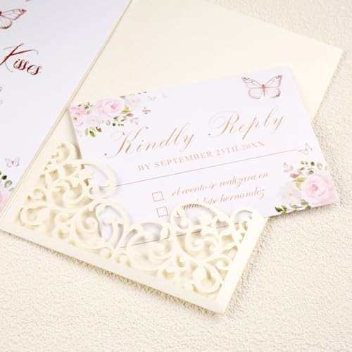 50Pcs Ivory Wedding Invitation Kit with Envelopes and RSVP Cards - Image 5