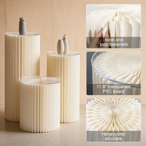 Cylinder Stands for Party 5Pcs Round Pedestal Stand Foldable Cardboard Columns Cylinder Tables for Parties Baby Shower Birthday Wedding Pillars Display Decoration (White,5PCS) - Image 2