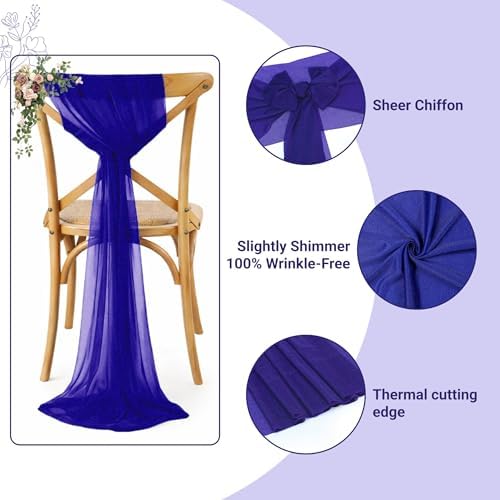 MDS Pack of 125 Chiffon Chair Sashes for Wedding & Event Décor - Royal Blue - Image 3