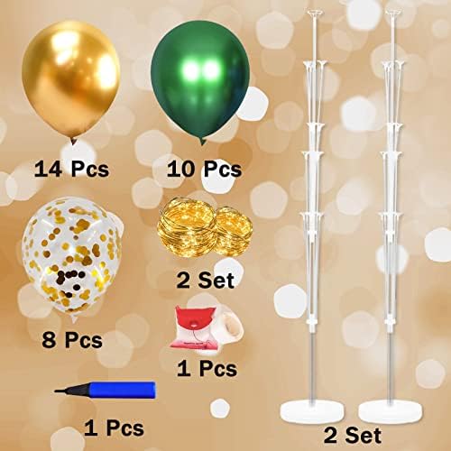 Cicicooie Balloon Column Stand Kit for Floor with String Light 2 Set Gold and Green Centerpieces Balloon Holder Decoration for Opening Adult Birthday Party Men Bachelor Party - Image 2