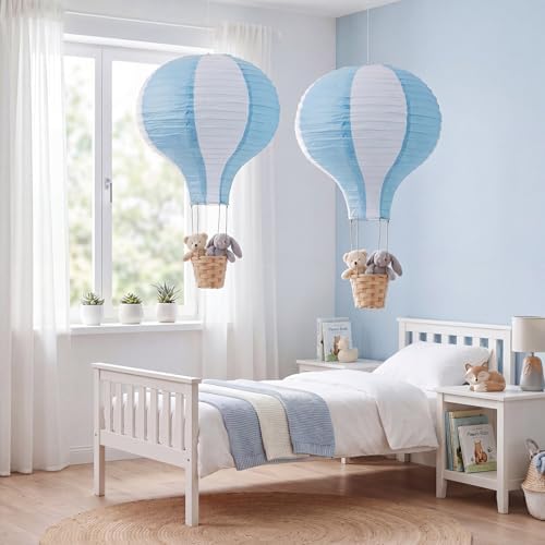 Meooeck 2 Pcs Hanging Hot Air Balloon Nursery Decor 15.7 Inch Paper Hot Air Balloon Centerpieces Reusable Paper Lanterns Set for DIY Craft Wedding Birthday Christmas Living Room Home, Blue White - Image 6