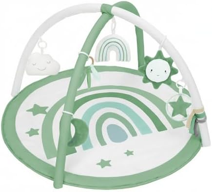 Little Dove Baby Play Gym Mat, Tummy Time Activity Mat with 7 Detachable Toys and 12 Milestone Cards for Stage-Based Sensory and Motor Skill Development, Washable Play Mats for Infant, Green by LittleDove
