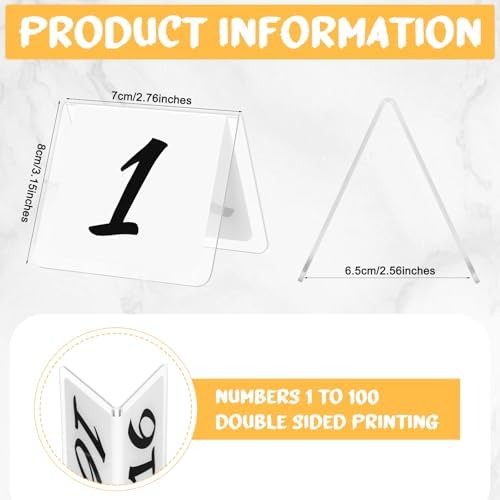Suzile 100 Pcs Table Numbers 1-100 Acrylic Double Sided,White and Gold - Image 2