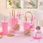 56Pcs Baby Shower Prizes for Game Winners Baby Shower Favors Gifts including Plastic Tumbler Notebook Scented Candles Ballpoint Pen Mirrors with Hair Brushes Bracelet Gift Bag (Pink) - Image 4