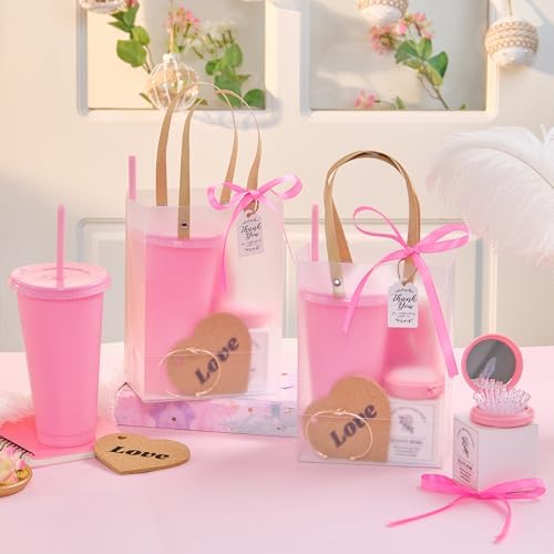 56Pcs Baby Shower Prizes for Game Winners Baby Shower Favors Gifts including Plastic Tumbler Notebook Scented Candles Ballpoint Pen Mirrors with Hair Brushes Bracelet Gift Bag (Pink) - Image 4