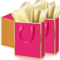 Yeaqee 50 Pcs Metallic Paepr Gift Bags Bulk with Handles,Hot Pink, Gold by Yeaqee