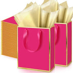 Yeaqee 50 Pcs Metallic Paepr Gift Bags Bulk with Handles,Hot Pink, Gold by Yeaqee