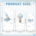 3PCS Teddy Bear Arch Backdrop Cover 4ft 5ft 6ft Vintage Airplane Party Decorations Blue Pilot Spandex Stretch Arch Stand Cover Hot Air Balloon Photo Background for Baby Shower Wedding Birthday Decor - Image 2