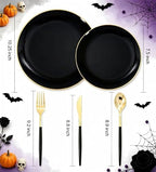 Supernal Black and Gold Plastic Plates,Heavy Duty Disposable Dinnerware Set - Image 3