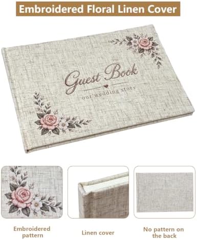 Wedding Guest Book with Embroidered Linen Photo Guestbook for Reception - Image 6