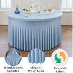 6 Pack Dusty Blue Spandex Round Tablecloths for 60 inch Table, Wrinkle Free Stretchy 120inch Fitted 5FT Round Table Cover Cloths with Skirt for Wedding Party Dining Banquet - Image 3