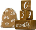 Pondering Pine Baby Milestone Blocks - Natural Pine Wood with Weeks Months Years Grade - Milestones Age Block Set with Boho Rainbow Bag, Newborn Weekly Monthly First Year Picture Props, Earth Friendly by PonderingPine