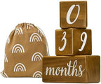 Pondering Pine Baby Milestone Blocks - Natural Pine Wood with Weeks Months Years Grade - Milestones Age Block Set with Boho Rainbow Bag, Newborn Weekly Monthly First Year Picture Props, Earth Friendly by PonderingPine