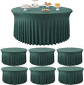 6 Pack Hunter Green Spandex Round Tablecloths for 72 inch Table, Stretchy 132inch Fitted 6FT Round Table Cloths, Wrinkle Free Table Cover with Skirt for Wedding Party Dining Banquet by Htper