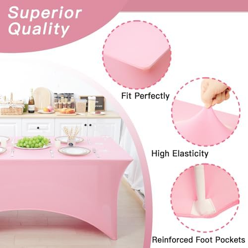 Fixwal 6 Pack 6FT Pink Tablecloth Rectangle Spandex Fitted Table Cover - Image 4
