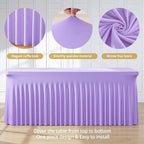 Suppromo 6 Pack 8ft Lavender Spandex Table Cloths for Rectangle Tables Wrinkle Free Light Purple Rectangle Tablecloths Stretch Fitted Table Cover for Birthday Party Wedding Banquet Baby Shower Buffet - Image 6