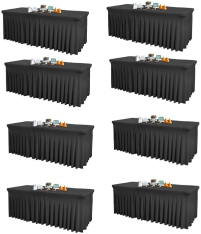 Shillance 8 Packs Black Spandex Table Covers 6 Foot, Fitted Stretch Table Cloth with Skirts 72x30 Inch, Wrinkle-Free Floor Length Rectangle Tablecloths for Weddings Parties Banquets Events by Shillance
