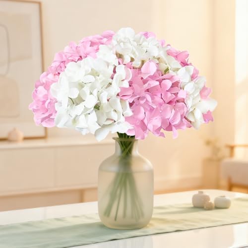 100 Pcs Faux White Pink Hydrangea Artificial Flowers Bulk, Fake Silk Hydrangea Flowers Heads with Stems for Wedding Decorations Garden Party Baby Shower Porch Home Decor Table Centerpieces - Image 6