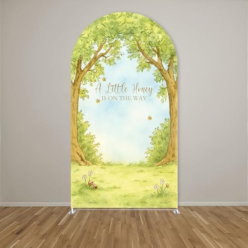 A Little Honey is on The Way Baby Shower Arch Backdrop - Bee/Honeycomb/Jungle Themed Watercolor Party Banner, Photo Booth Background for Newborn Celebration Decor (Twin Trees,6.6FT) - Image 2