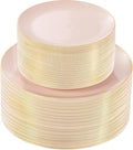 bUCLA 100PCS Pink Plastic Plates - Pink Disposable with Gold Rim - Include 50 Each (10 inch Dinner & 7 inch Dessert) Plates, Ideal for Party, Wedding & Birthday by BUCLA