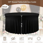 6 Pack Black Round Spandex Tablecloths, 5FT/60In Fitted Stretchy Table Cloth with Skirt, Washable Tablecloth, Circle Wrinkle Free Table Cover for Wedding Party Dining Banquet Events - Image 3