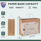 METRONIC Gift Bags with Handles,16x6x12 Recyclable Brown Paper Bags 50Pcs - Image 2