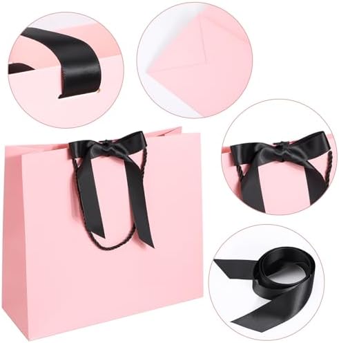 EUSOAR Thank You Gift Bags, 50pcs 12.5"x4.5"x11" Pink Heavy Duty Shopping Paper Bags with Bow Ribbon Handle, Kraft Paper Gift Treat Wedding Birthday Party Favor Bags Bulk - Image 3