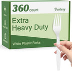 Dealusy 360 Count Extra Heavy Duty White Plastic Forks Disposable by Dealusy