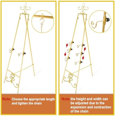 57'' Gold Easel Stand for Sign, Heavy Duty Metal Display Stand with Adjustable Chain, Vintage Decor Art Easel for Display, Picture Frame Stands for Wedding Welcome Sign Posters Painting - Image 5