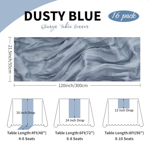 16 Pack Dusty Blue Cheesecloth Table Runner 21.5 x 120 Inches Boho Gauze Table Runners 10FT Long Cheese Cloth Table Runner for Bridal Shower Baby Shower Birthday Party Wedding Decor - Image 3