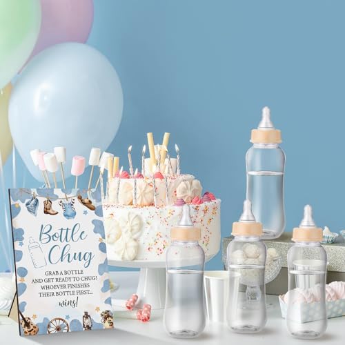 Trelaco 12 Pcs Little Cowboy Baby Shower Games Bottle Chug Wooden Sign Set - Image 6