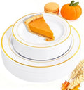 FLOWERCAT 60PCS Gold Plastic Plates - Heavy Duty White and Gold Plastic Plates Disposable for Fall Party/Wedding/Thanksgiving - Include 30PCS 10.25" Dinner Plates and 30PCS 7.5" Dessert Plates by FLOWERCAT